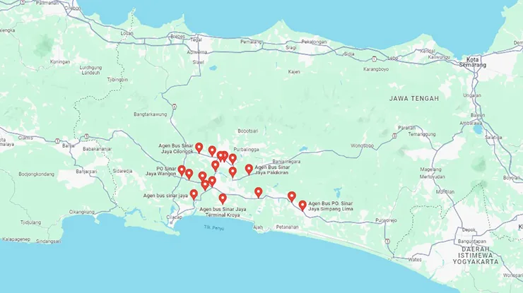 Lokasi Agen Bus Sinar Jaya Jawa Tengah