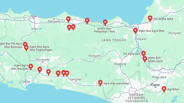 Lokasi Agen Bus Agra Mas Jawa Tengah