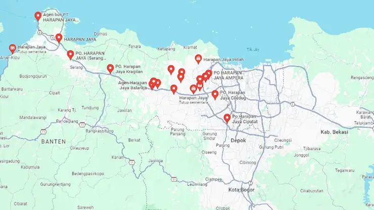 Lokasi Agen Bus Harapan Jaya Banten