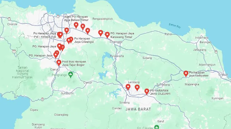 Lokasi Agen Bus Harapan Jaya Jawa Barat