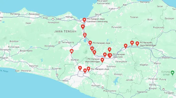 Lokasi Agen Bus Harapan Jaya Jawa Tengah