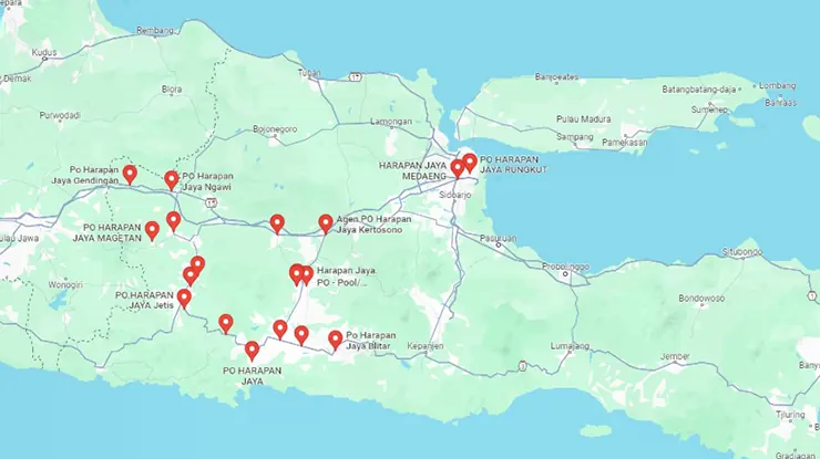 Lokasi Agen Bus Harapan Jaya Jawa Timur