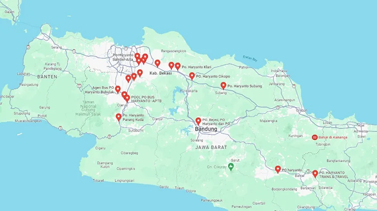 Lokasi Agen Bus Haryanto Jawa Barat