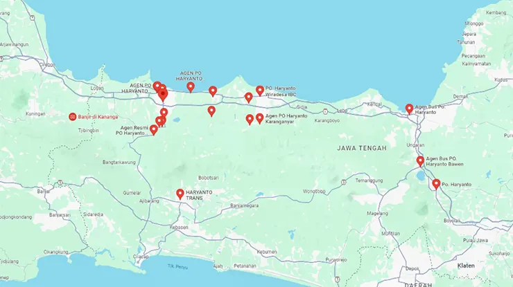 Lokasi Agen Bus Haryanto Jawa Tengah