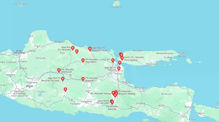 Lokasi Agen Bus Haryanto Jawa Timur