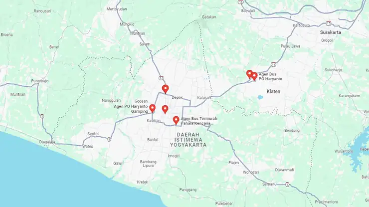Lokasi Agen Bus Haryanto Yogyakarta