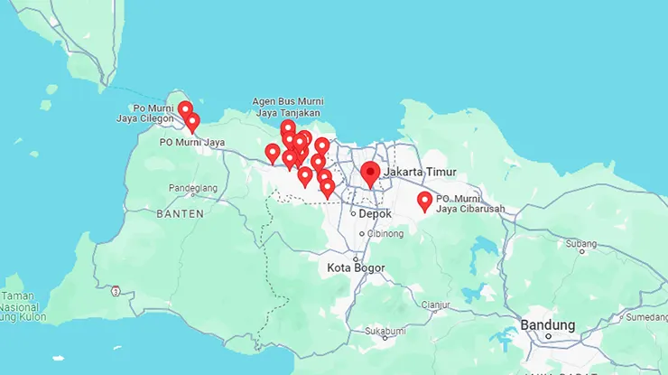 Lokasi Agen Bus Murni Jaya Banten