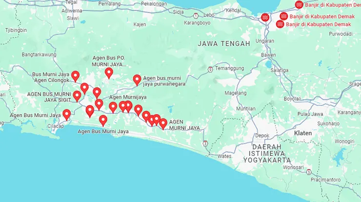 Lokasi Agen Bus Murni Jaya Jawa Tengah