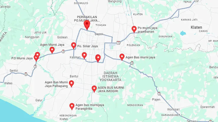 Lokasi Agen Bus Murni Jaya Yogyakarta