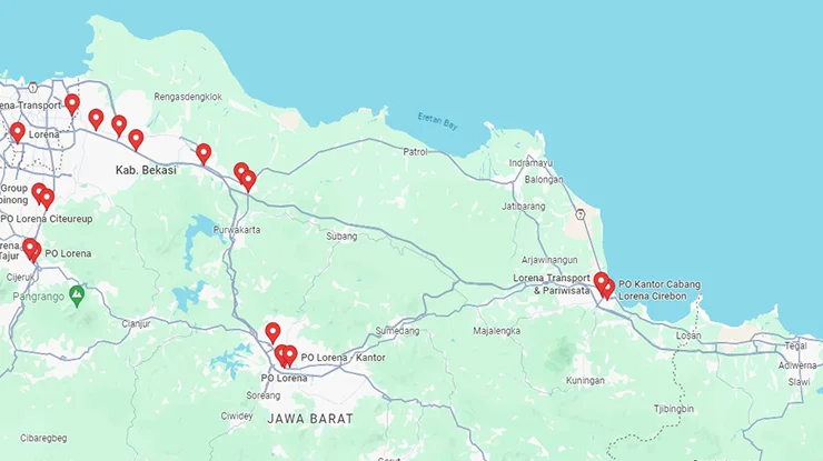 Lokasi Agen Bus PO Lorena Jawa Barat