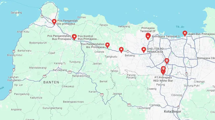 Lokasi Agen Bus Primajasa Banten