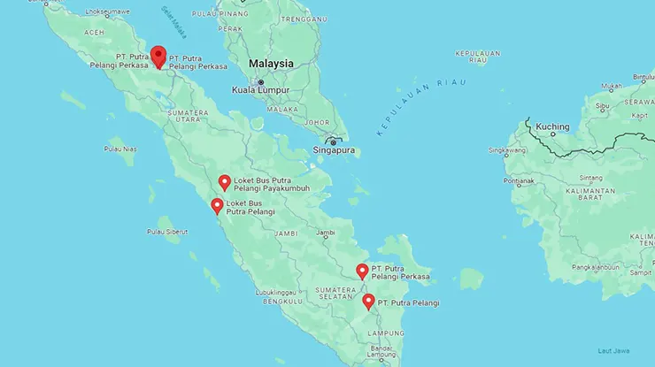 Lokasi Agen Bus Putra Pelangi Sumatera