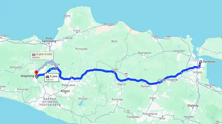 Rute Bus Eka Surabaya Magelang