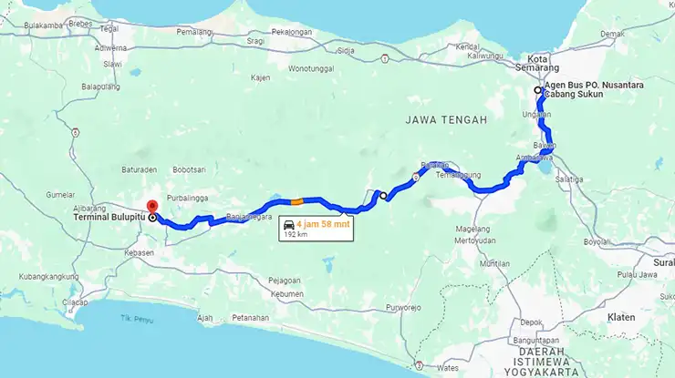 Rute Bus Nusantara Semarang Purwokerto